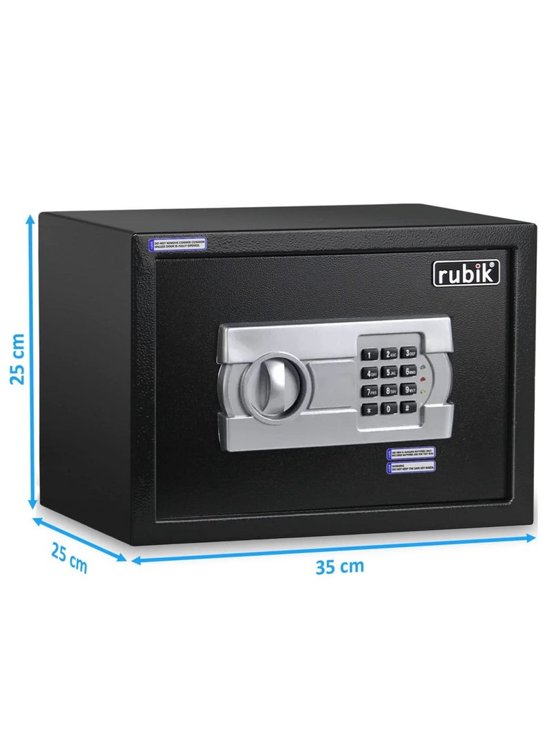 Rubik A4 Document Size Safe Box for Home Office with Key and Pin Code Keypad for Cash Documents Jewelry Passports (25x35x25cm) Black  - Image 3