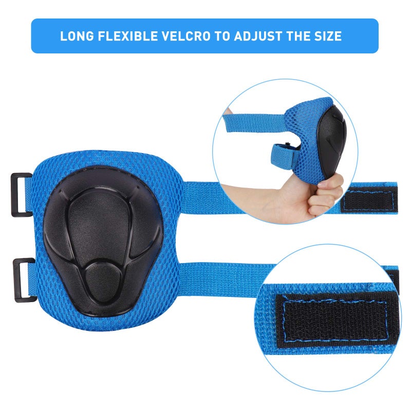 KUYOU Kid's Protective Gear Set,Roller Skating Skateboard BMX Scooter Cycling Protective Gear Pads (Knee Pads+Elbow Pads+Wrist Pads),(Blue) - Image 5