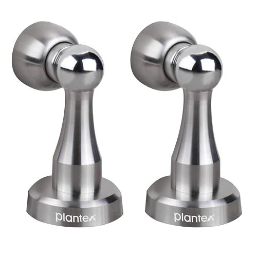 Plantex Stainless Steel 360 Degree 4 inch Door Magnetic Stopper for Home/Wall and Floor Mounted Soft-Catcher to Hold Wooden/Glass/PVC Door Stops - Pack of 2 (Matt Finish) - Image 1