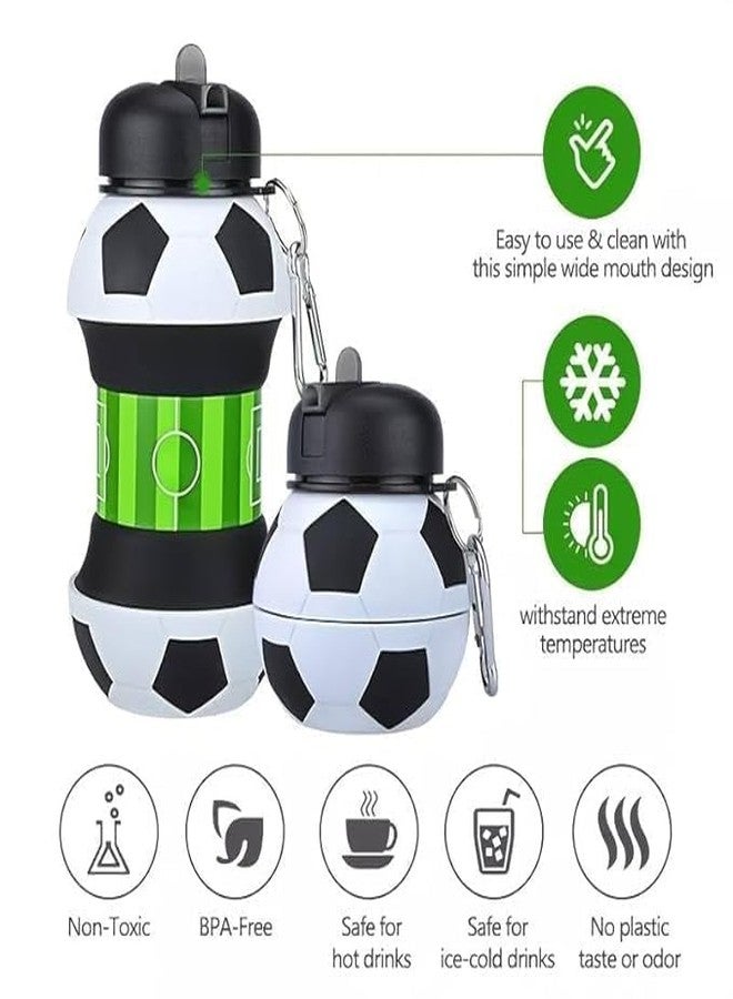 SOLDTRUE Soccer Ball Water Bottle 550 ml. | Collapsible, Leakproof, BPA-Free Sports Bottle/Football Field Design| Reusable Bottleware for Kids & Adults,(with Fidget Spinner& Carabiner Clip) - Image 4