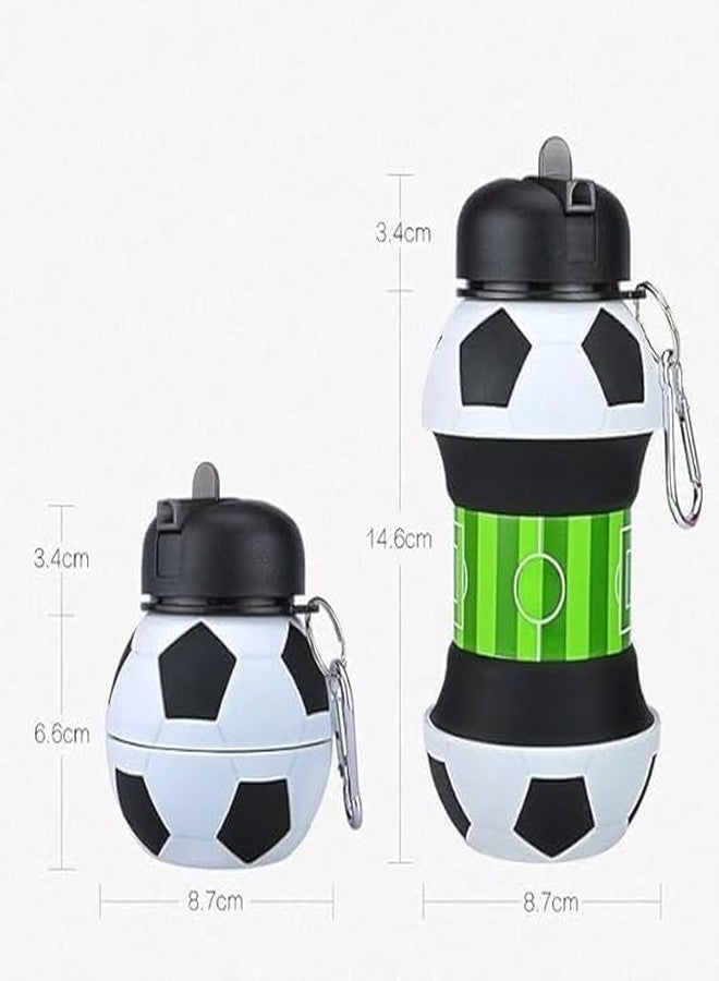 SOLDTRUE Soccer Ball Water Bottle 550 ml. | Collapsible, Leakproof, BPA-Free Sports Bottle/Football Field Design| Reusable Bottleware for Kids & Adults,(with Fidget Spinner& Carabiner Clip) - Image 5