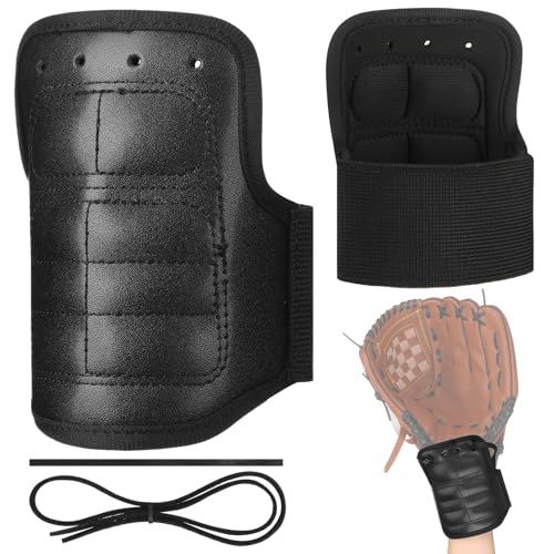 Soulchen Baseball Wrist Guard with Strap Leather Protective Shield for Right and Left Hand Catchers Mitt for Adult Baseball Accessory Supplies - Image 1
