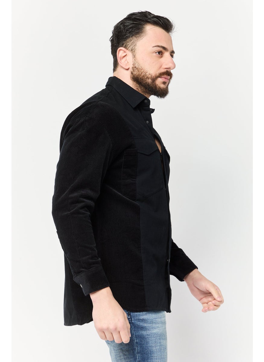 Selected Homme Men Regular Fit Solid Long Sleeve Casual Shirt, Black  - Image 3