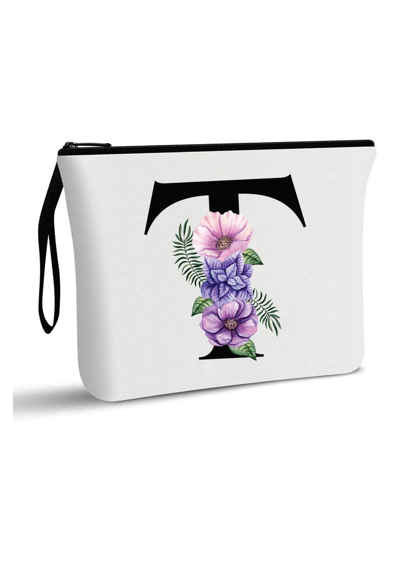 PRINTSHOP4ME Initial Monogram Travel Makeup Bag For Women Unique Birthday Gifts For Mother-Bride Bridesmaid Cosmetic Bag-Initial Canvas Makeup Bag Gifts With Zipper(T) - Image 1