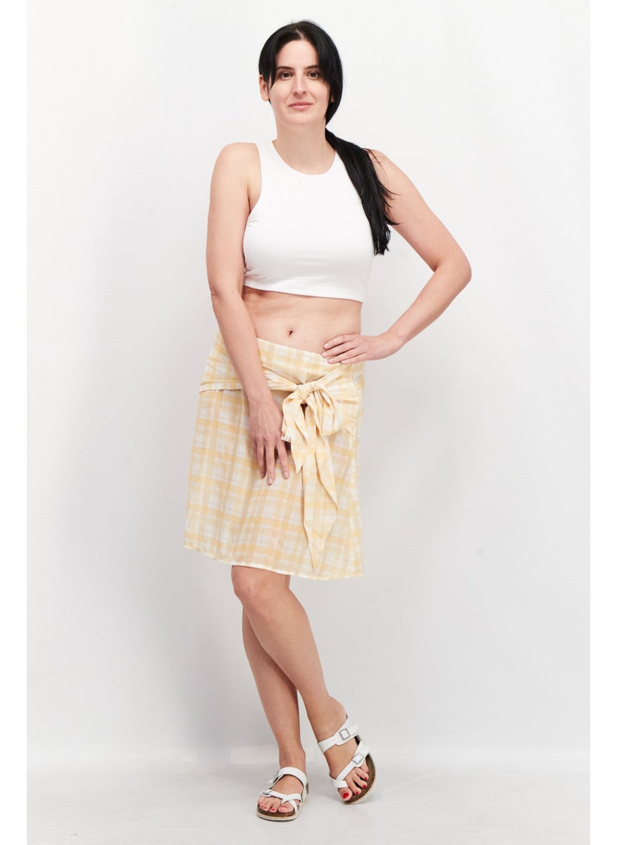 Unique21 - Women Checkered Mini Beach Skirt, Yellow - Image 1