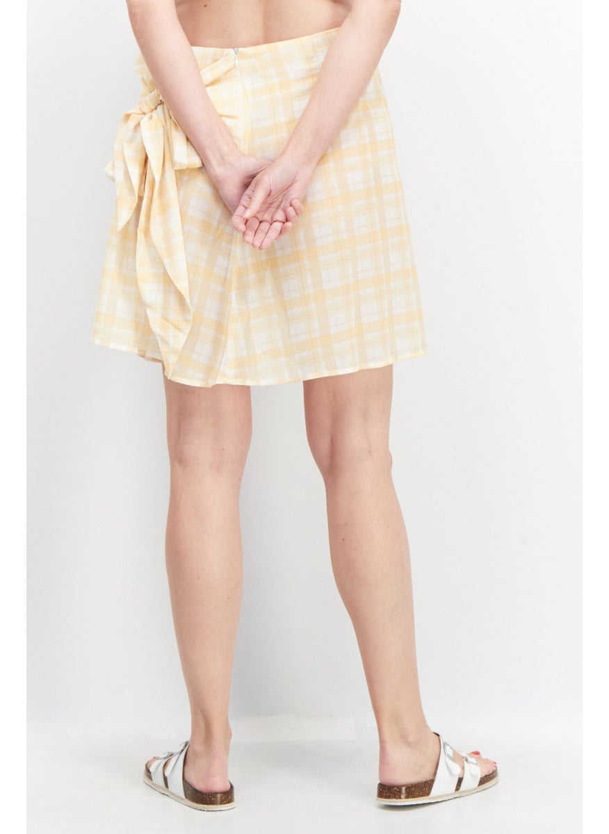 Unique21 - Women Checkered Mini Beach Skirt, Yellow - Image 1