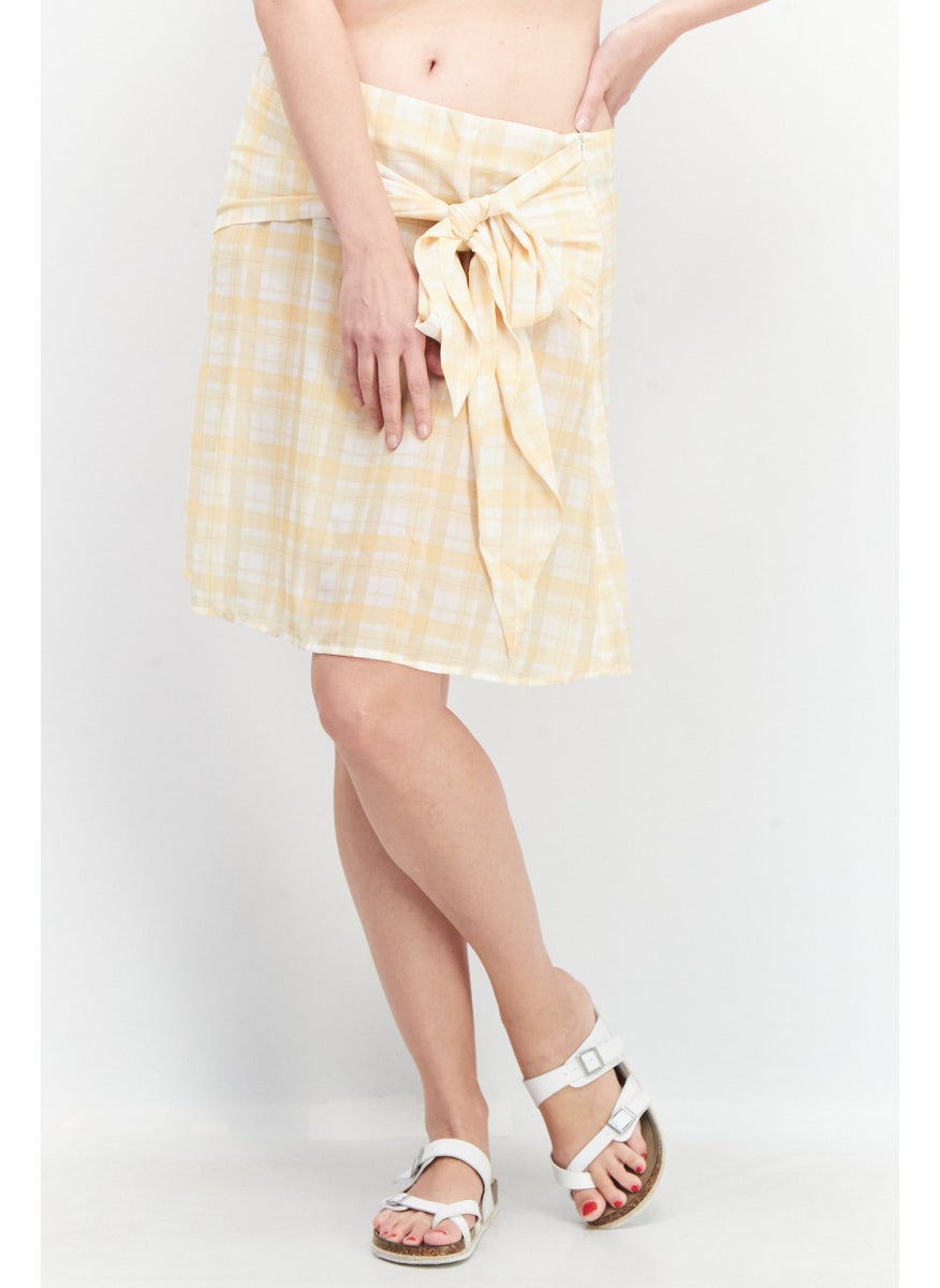 Unique21 - Women Checkered Mini Beach Skirt, Yellow - Image 1
