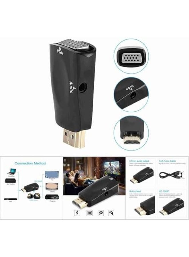 محول HDMI إلى VGA مع إخراج صوتي 1080P أسود للكمبيوتر المحمول وجهاز العرض ومشغل DVD - Image 5
