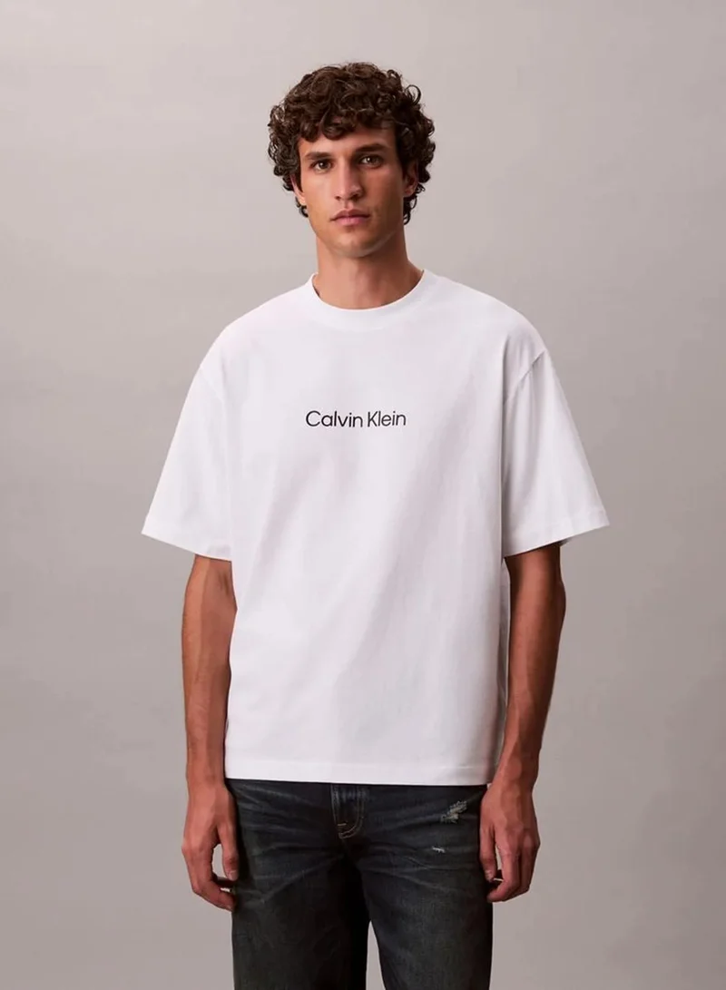 Calvin Klein Bright White Standard Logo Relaxed Tee for Men | Best Price UAE