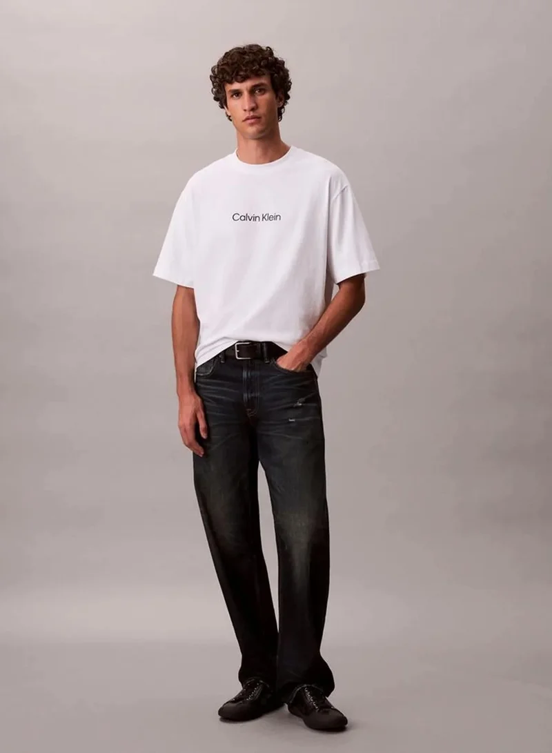 Calvin Klein Bright White Standard Logo Relaxed Tee for Men | Best Price UAE