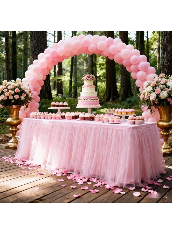 Yoquare 1-Pack Pink 2-in-1 Tulle Tablecloth for 8-Foot Rectangular Table – Stretch Fitted Table Skirt & Cover for Baby Shower, Bridal, Birthday, Princess Party - Image 4
