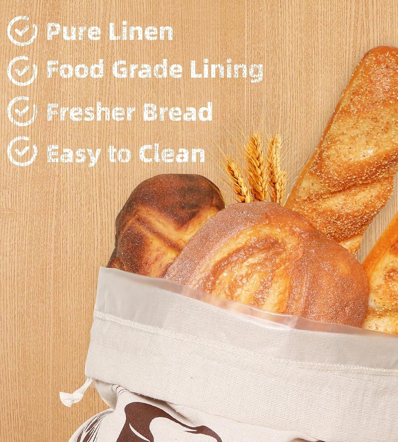 FEXIA 2 Pack Reusable Bread Bags for Homemade Bread - Plastic Lined - Sourdough Storage Pure Linen 17" x 13" XL Bread Storage Housewarming, Wedding Gift, Storage for Artisan Bread Bakery & Baguette - Image 3
