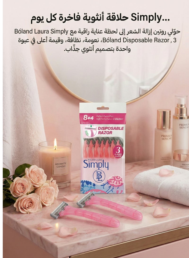 BOLAND LAURA Simply  3-Blade Razor, 12 Pieces - Image 3