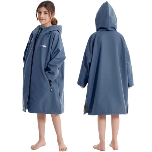 Hiturbo Kids Waterproof Swim Parka: Thin Fleece Swimming Coat - Oversized Swimmer Jacket - Surf Swim Team Outfit (9-13Y, Navy) - Image 5
