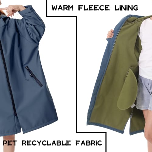 Hiturbo Kids Waterproof Swim Parka: Thin Fleece Swimming Coat - Oversized Swimmer Jacket - Surf Swim Team Outfit (9-13Y, Navy) - Image 4