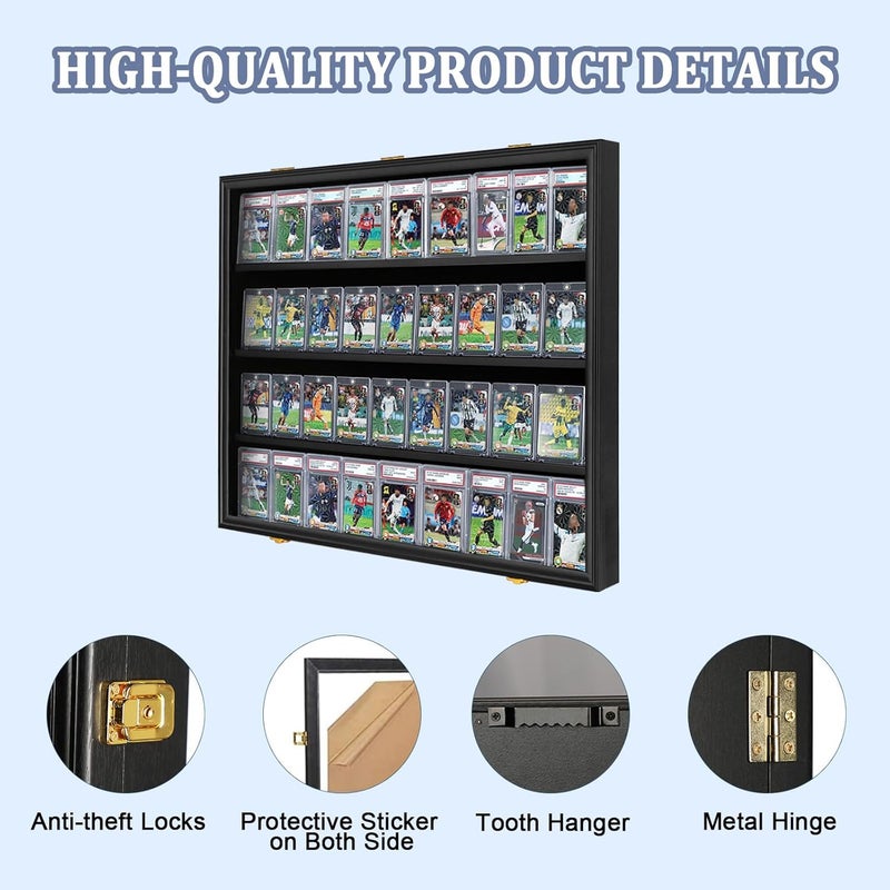 Temgee Graded Sports Card Display Case Lockable,Trading Card Collector Wall Display Holder for Baseball Basketball Football Hockey Cards, UV Protection Acrylic(Black) - Image 4