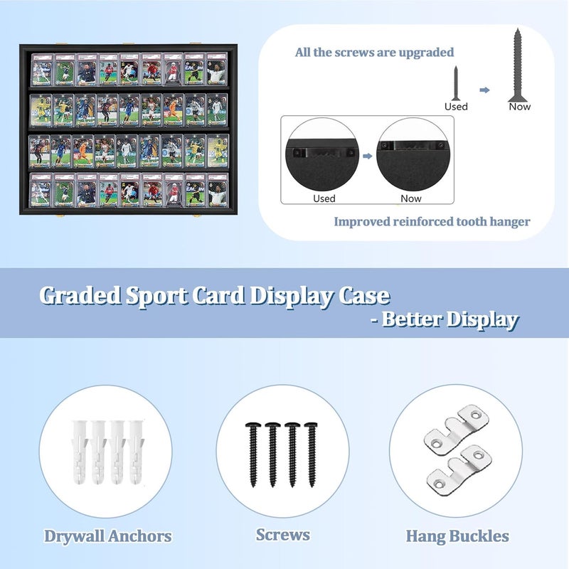 Temgee Graded Sports Card Display Case Lockable,Trading Card Collector Wall Display Holder for Baseball Basketball Football Hockey Cards, UV Protection Acrylic(Black) - Image 3