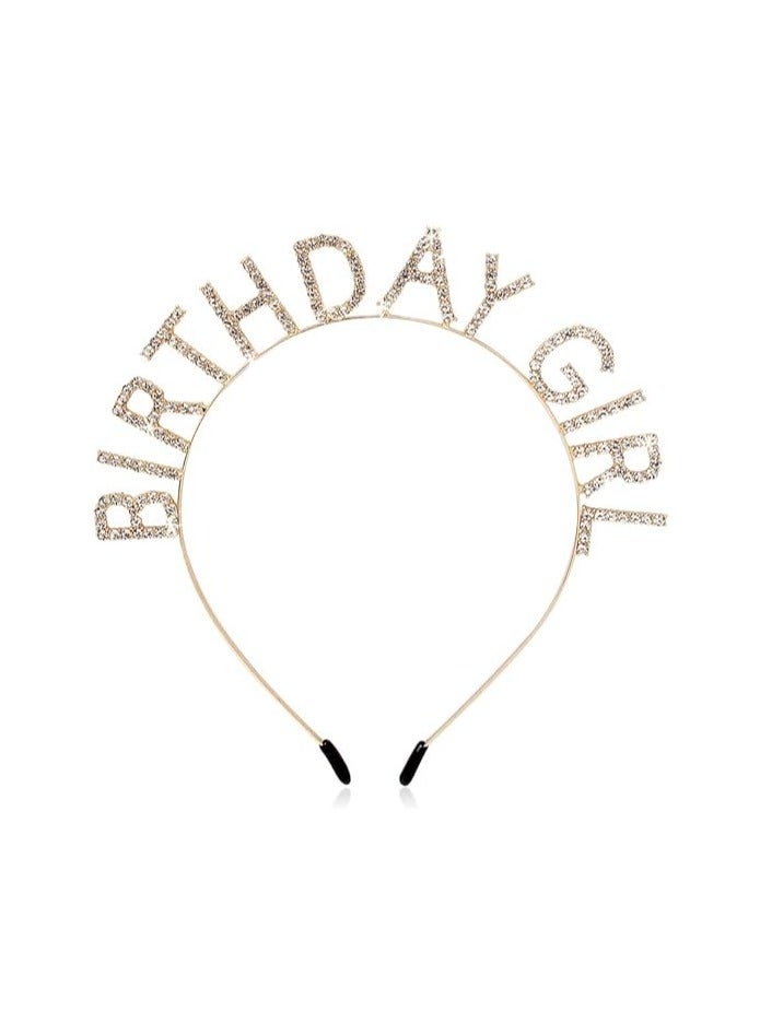 AROAQ Birthday Girl Headband Birthday Tiara Crown Gold - Image 1