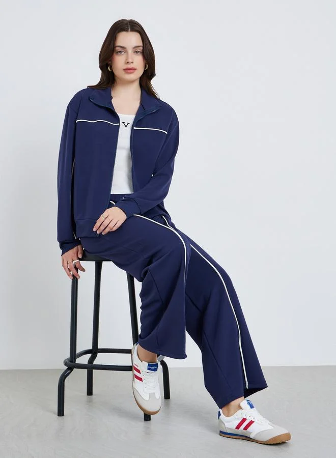 Styli Women Knit Bomber Jacket and Pants Co-Ords