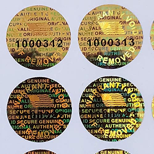 Dealimax Golden Color 14 MM (0.53 inch) Round with Serial Number Hologram Labels Tamper Evident Stickers Security Void Seals Labels - Dealimax Brand (500) - Image 1