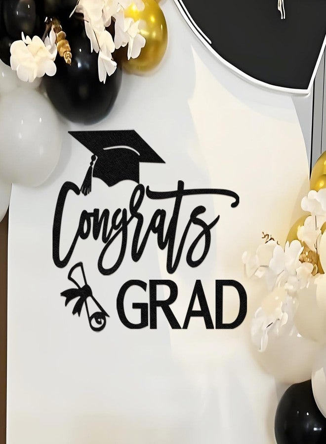 MASTRON Congrats Grad Sign for Backdrop - Felt Congrats Grad with Graduation Cap & Diploma Decal Sign for 2026 Grad Party Balloon Arch Backdrop Decorations Photo Props (Glitter Gold) - Image 1