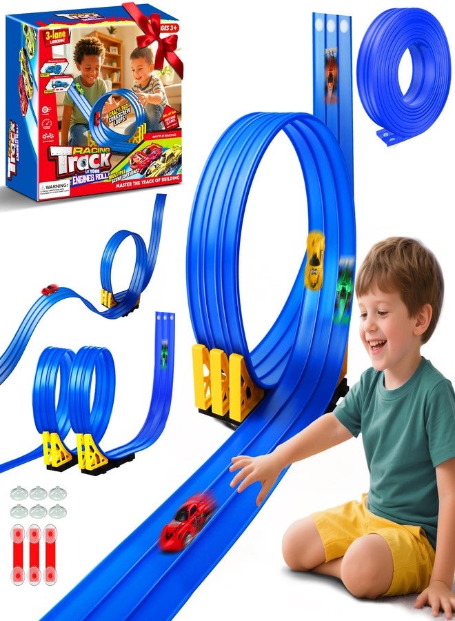 Nicmore 3-Lane Flexible Race Track for Kids: 15ft DIY Bendable Ramp with Suction Cups - Portable Roll-Up Car Track for Kids Compatible with 1:64 Diecast Cars - Easter Birthday Gift for Boys Girls Ages 3+ - Image 1