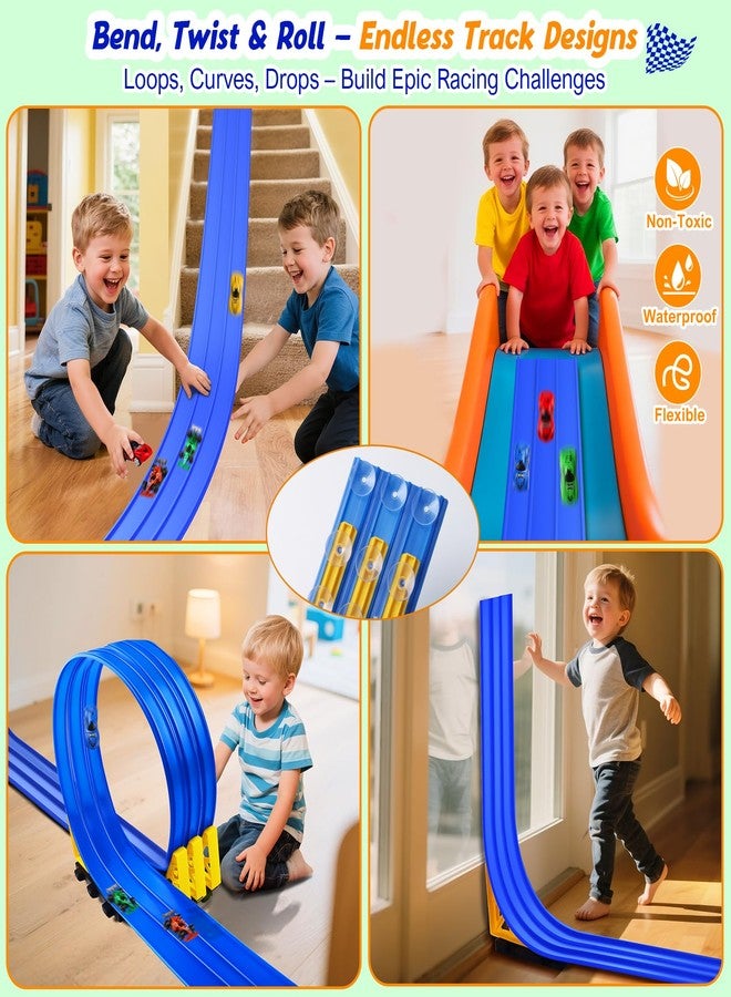 Nicmore 3-Lane Flexible Race Track for Kids: 15ft DIY Bendable Ramp with Suction Cups - Portable Roll-Up Car Track for Kids Compatible with 1:64 Diecast Cars - Easter Birthday Gift for Boys Girls Ages 3+ - Image 3