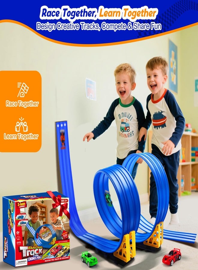 Nicmore 3-Lane Flexible Race Track for Kids: 15ft DIY Bendable Ramp with Suction Cups - Portable Roll-Up Car Track for Kids Compatible with 1:64 Diecast Cars - Easter Birthday Gift for Boys Girls Ages 3+ - Image 4