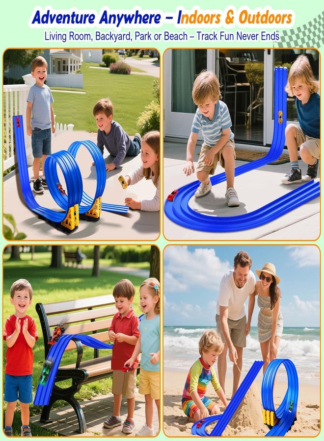 Nicmore 3-Lane Flexible Race Track for Kids: 15ft DIY Bendable Ramp with Suction Cups - Portable Roll-Up Car Track for Kids Compatible with 1:64 Diecast Cars - Easter Birthday Gift for Boys Girls Ages 3+ - Image 5