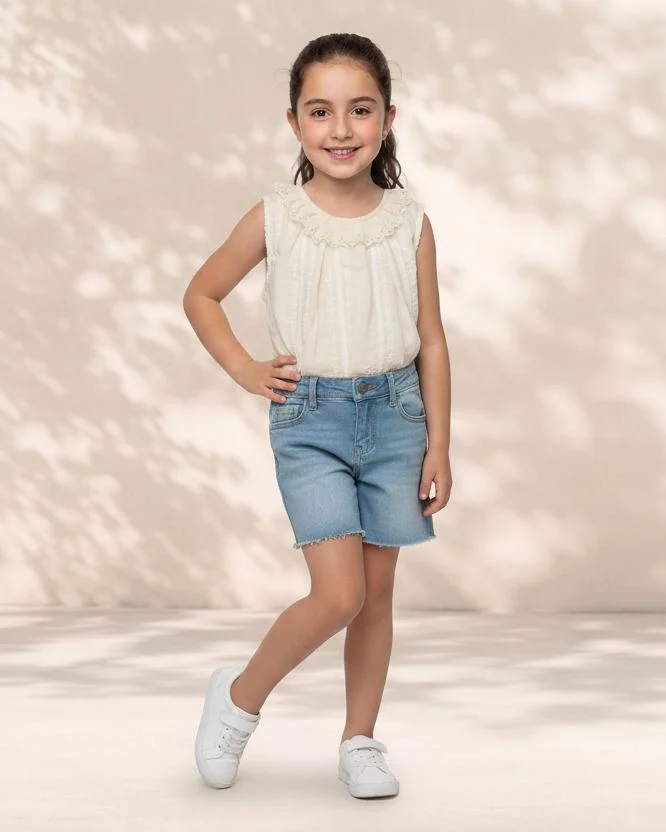 REDTAG Girls White Sleeveless Cotton Top