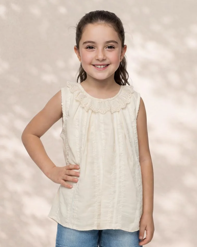 REDTAG Girls White Sleeveless Cotton Top