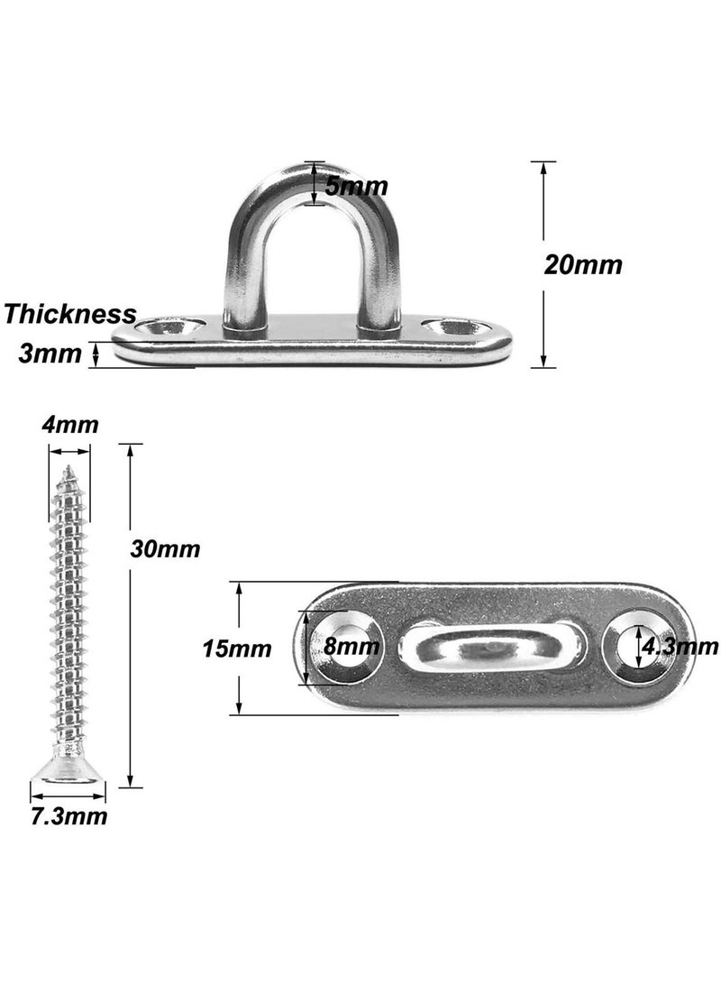 Y&D Stainless Steel Ceiling Hook Pad Eye Plate Wall Mount Hook 1.8 inch Marine Hardware Staple Loop Screws Set 600LB Loading Capacity (Pack of 8) - Image 2