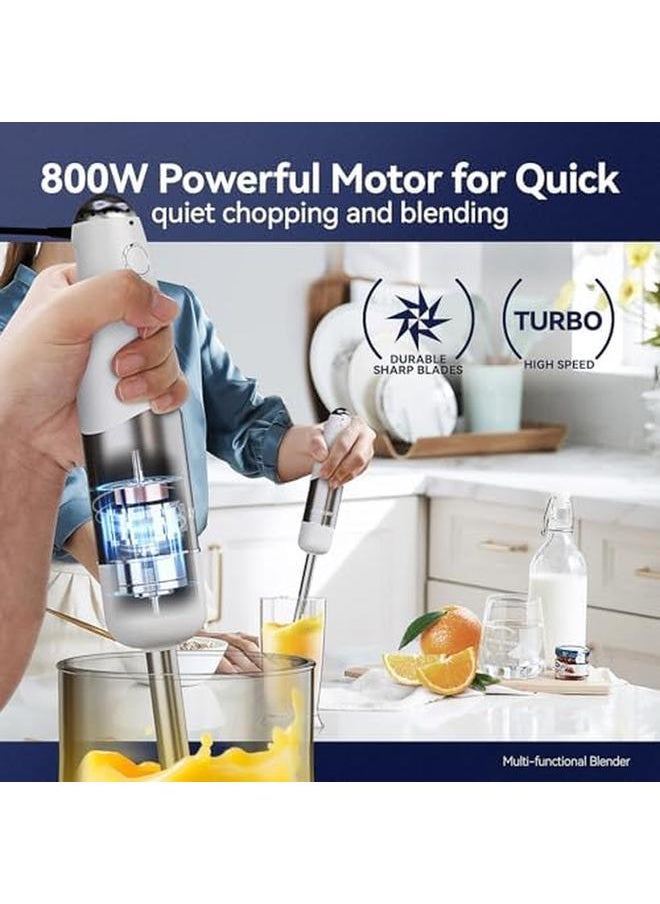 Hand Blender Integrated Storage Stand 800W Multi Purpose Stainless Steel Stick Immersion Blender 6 Speed And Turbo Mode Hand Mixer 700Ml Mixing Beaker 500Ml Food Processor Whisk