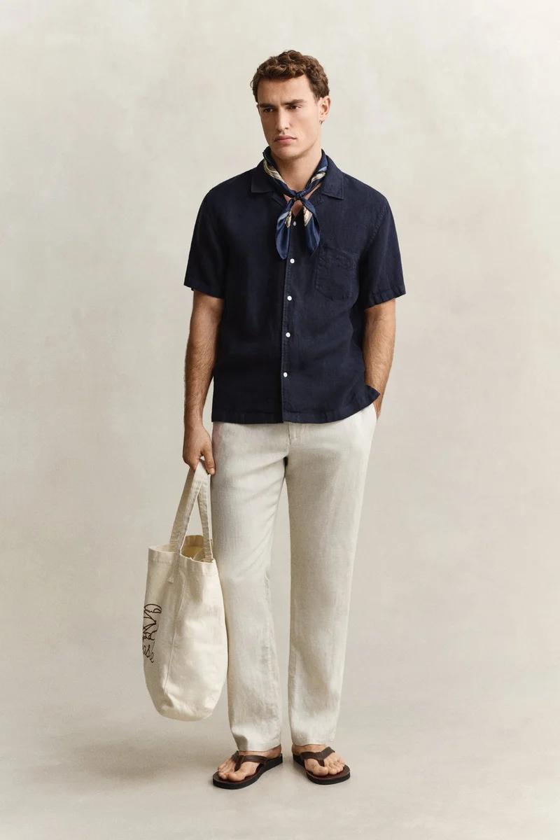 GANT  Regular Gmnt Dyed Linen Short SleeveCamp Shirt for Men | Best Price UAE