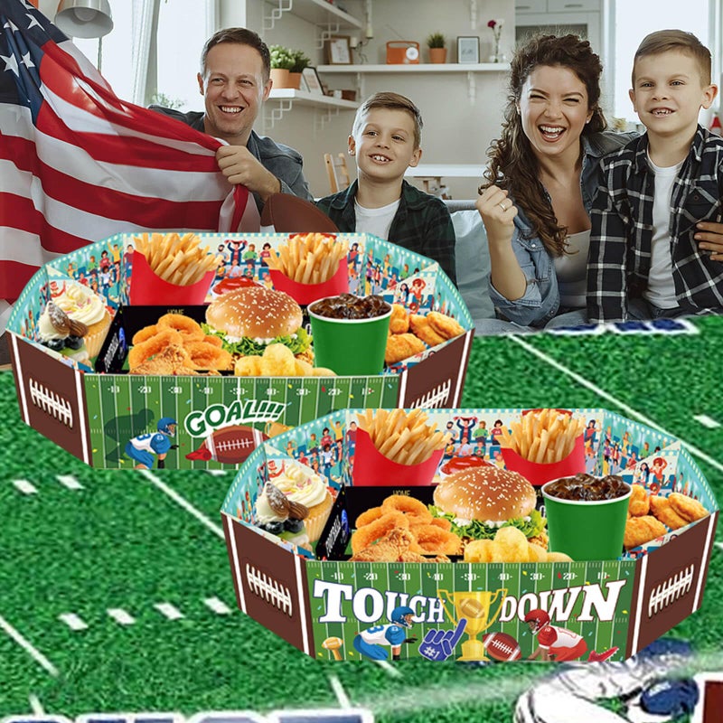 MONNCHA Football Party Decorations Supplies Snacks Tray, Tailgate Essentials Rugby Game Theme Birthday Celebration Snack Bowl Box Plate Paper Serving Platter Stadium Set Trunk Decor Favors Gift 2 PCS - Image 1