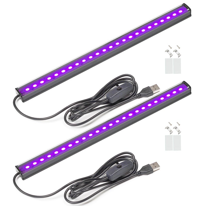 GREENIC USB Black Light Bar, 10W 1ft Upgraded UV LED Blacklight Strip Lights, Small Black Lights for Glow Party, Posters, Tapestry, Room, Bedroom Decor, Body Paint, Halloween Decorations, 2 Pack - Image 1
