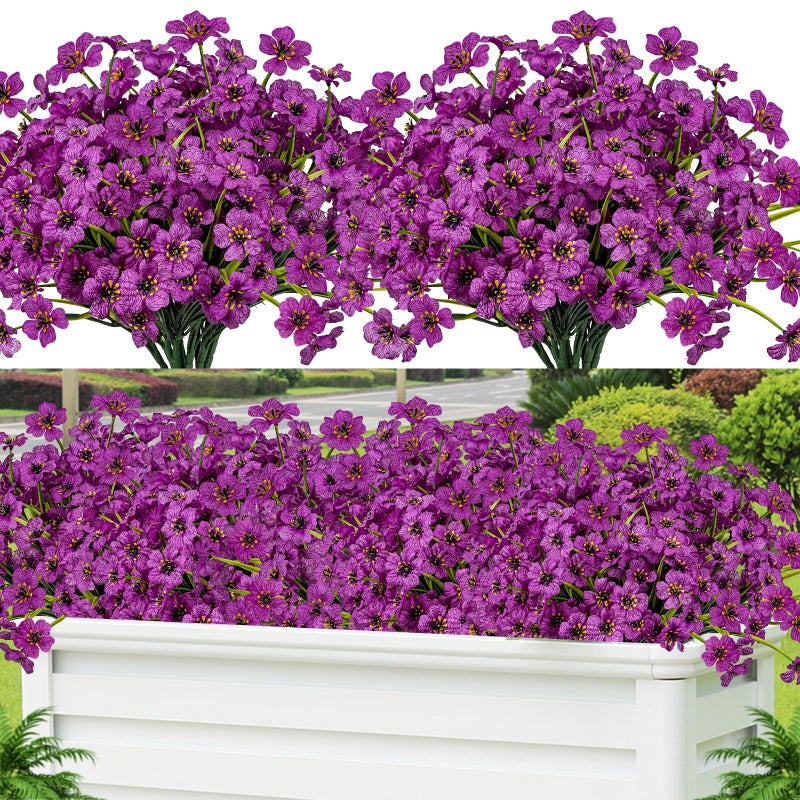 Lnoicy 24 Pcs Artificial Flowers for OutdoorPlastic Flowers Decoration UV Resistant Faux Flowers Shrubs Artificial Plants for Indoor Outside Garden Home Wedding FarmhouseFuchsia