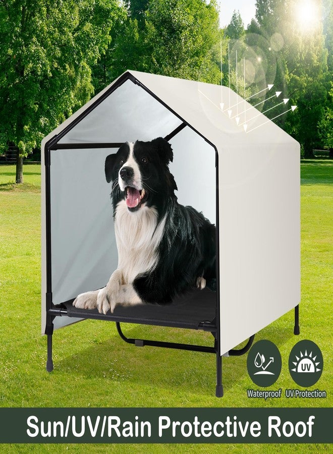 بيت كلاب داخلي وخارجي من CAREDPETS | سرير مرتفع للكلاب مع مظلة للكلاب المتوسطة والكبيرة، سرير خارجي مرتفع للكلاب، خيمة مأوى مقاومة للماء والشمس (30 بوصة × 25 بوصة) - Image 4