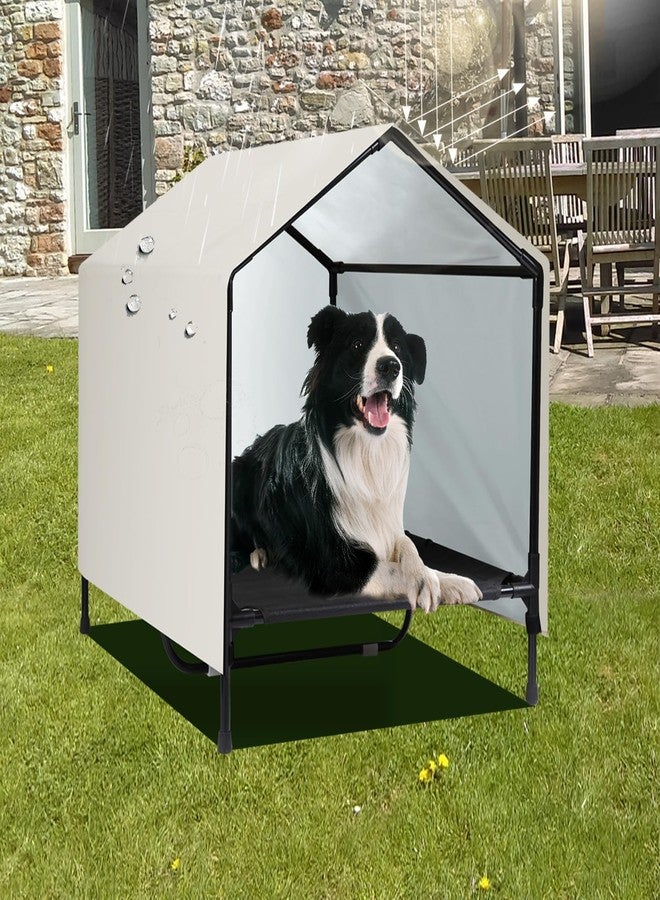 بيت كلاب داخلي وخارجي من CAREDPETS | سرير مرتفع للكلاب مع مظلة للكلاب المتوسطة والكبيرة، سرير خارجي مرتفع للكلاب، خيمة مأوى مقاومة للماء والشمس (30 بوصة × 25 بوصة) - Image 1
