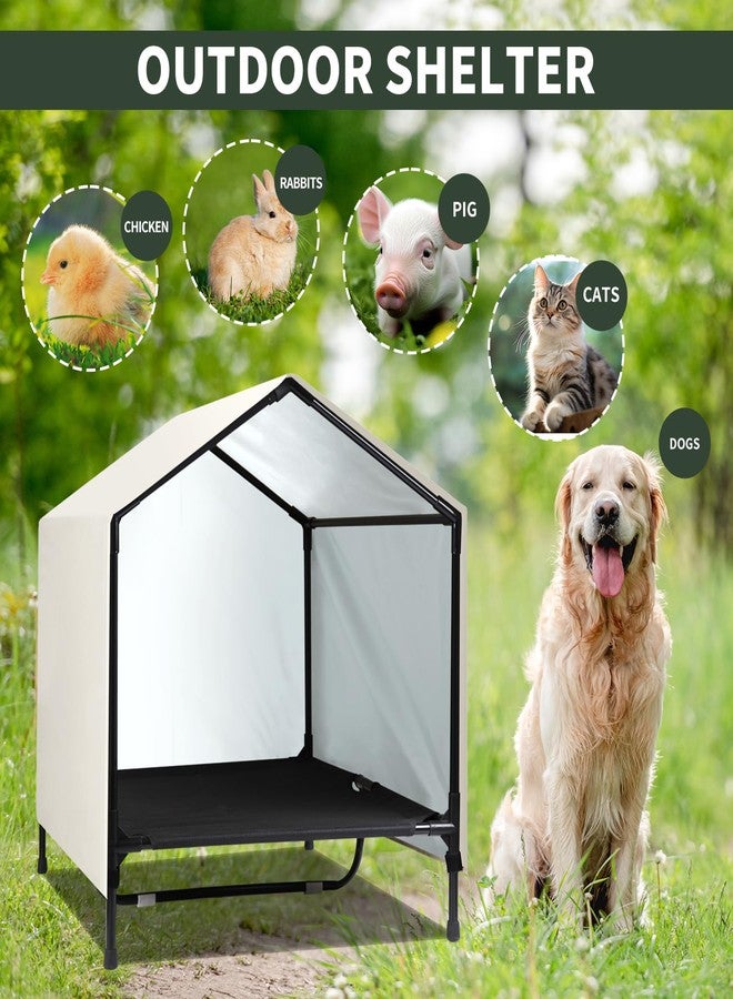 بيت كلاب داخلي وخارجي من CAREDPETS | سرير مرتفع للكلاب مع مظلة للكلاب المتوسطة والكبيرة، سرير خارجي مرتفع للكلاب، خيمة مأوى مقاومة للماء والشمس (30 بوصة × 25 بوصة) - Image 3