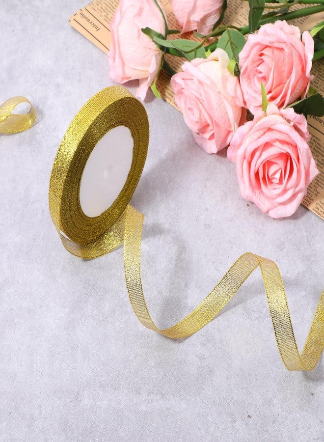 Fyntave Metallic Gold Glitter Ribbons 1/2 Inch 22 Yards Gold Sparkly Fabric Ribbons for Gifts Wrapping Wedding Holiday Birthday Party Sewing Floral DIY Decoration - Image 4
