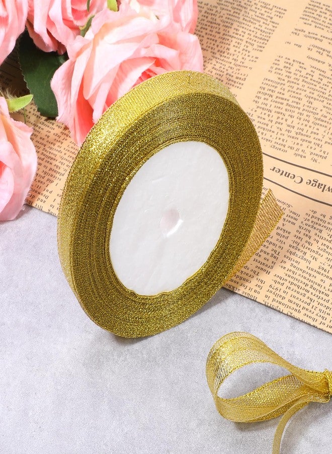 Fyntave Metallic Gold Glitter Ribbons 1/2 Inch 22 Yards Gold Sparkly Fabric Ribbons for Gifts Wrapping Wedding Holiday Birthday Party Sewing Floral DIY Decoration - Image 5