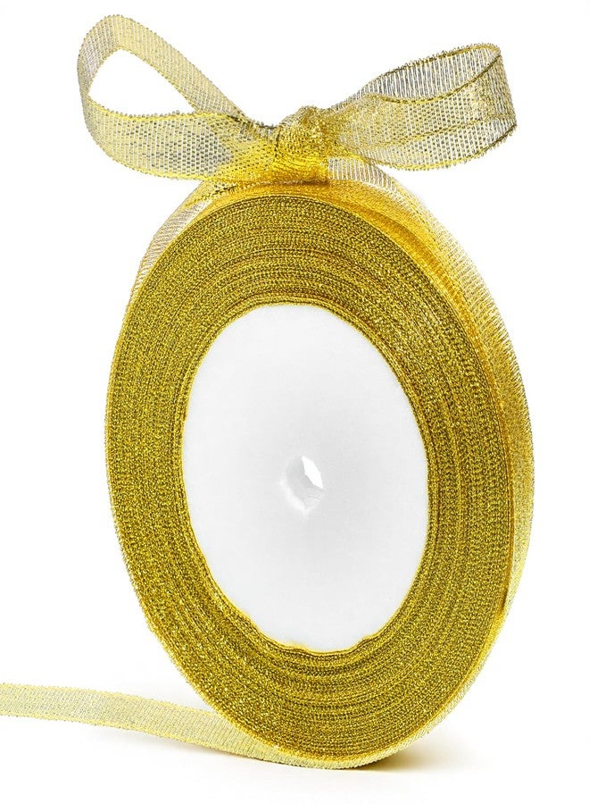 Fyntave Metallic Gold Glitter Ribbons 1/2 Inch 22 Yards Gold Sparkly Fabric Ribbons for Gifts Wrapping Wedding Holiday Birthday Party Sewing Floral DIY Decoration - Image 1