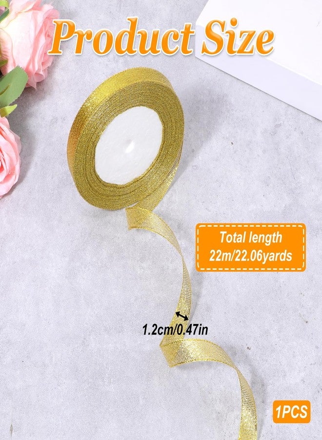 Fyntave Metallic Gold Glitter Ribbons 1/2 Inch 22 Yards Gold Sparkly Fabric Ribbons for Gifts Wrapping Wedding Holiday Birthday Party Sewing Floral DIY Decoration - Image 2