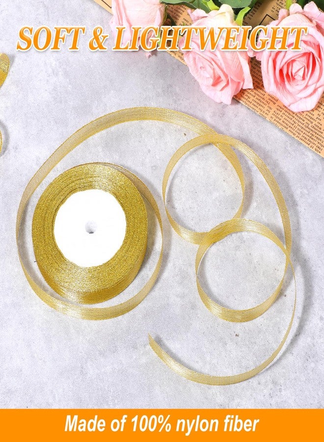 Fyntave Metallic Gold Glitter Ribbons 1/2 Inch 22 Yards Gold Sparkly Fabric Ribbons for Gifts Wrapping Wedding Holiday Birthday Party Sewing Floral DIY Decoration - Image 3