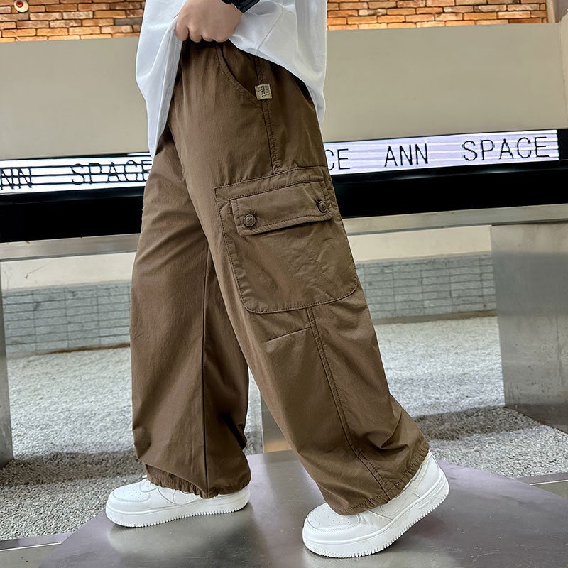 Boys' Wide Leg Pants Children'S Korean Casual Straight Tooling Pants Big Children'S Spring Fashion