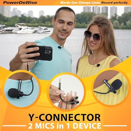 PowerDeWise Professional Grade 2 Lavalier Clip-On Microphones Set for Dual Interview - Double Lav Lapel Microphone - Use for iPhone Phone Camera - Blogging Video Recording Noise Cancelling 3.5mm Mic - Image 2