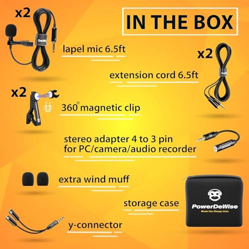 PowerDeWise Professional Grade 2 Lavalier Clip-On Microphones Set for Dual Interview - Double Lav Lapel Microphone - Use for iPhone Phone Camera - Blogging Video Recording Noise Cancelling 3.5mm Mic - Image 5