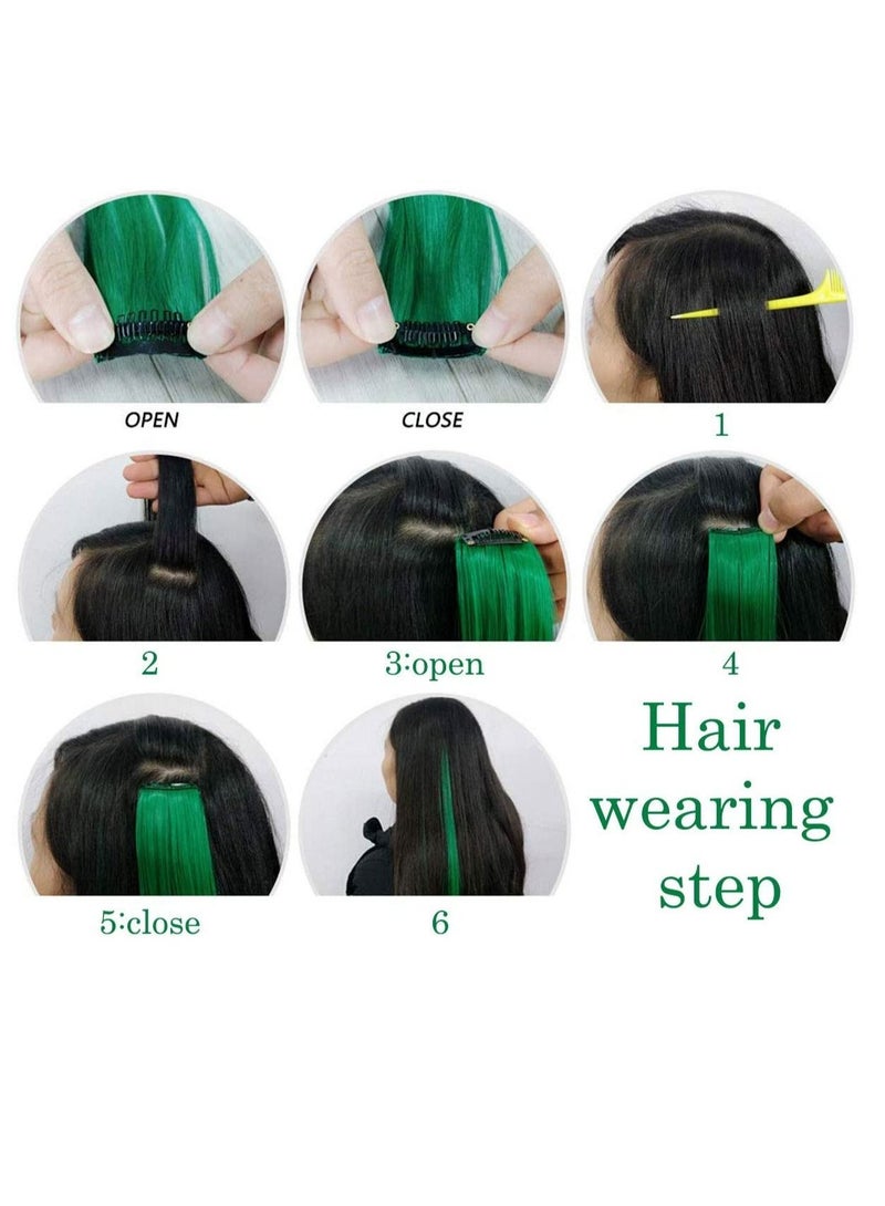 Estelle Girlish Colors Fashion Hair Accessories Clip In On Rainbow Wig Pieces for Amercian Girls and Teens Colored Hair Extension Party Highlight Multiple Colors Hairpieces Orange Teal - Image 4