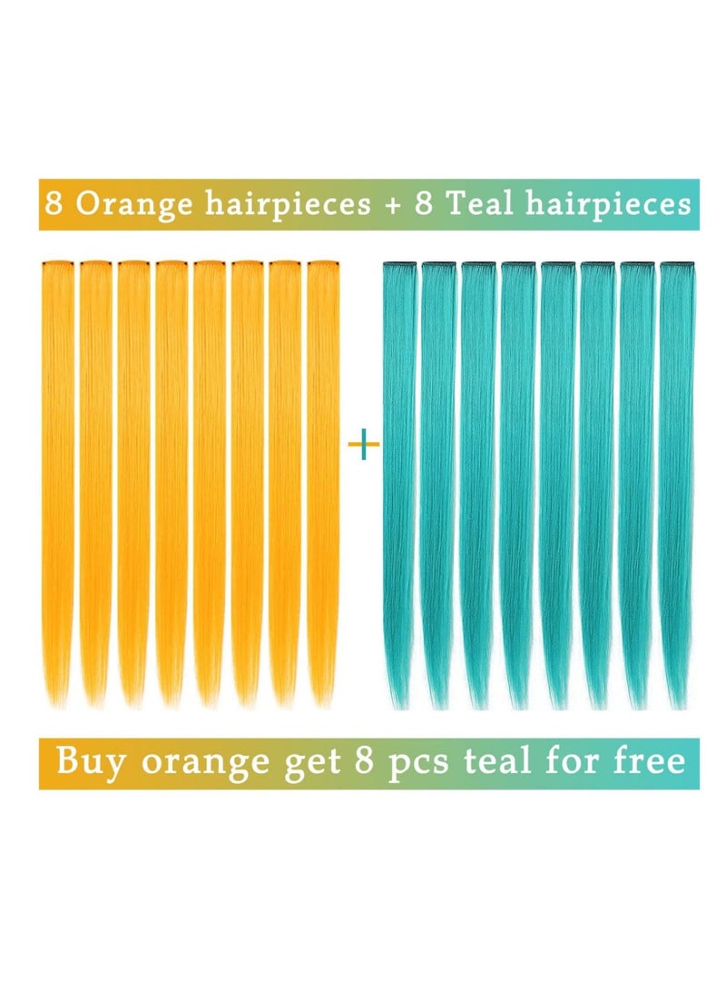 Estelle Girlish Colors Fashion Hair Accessories Clip In On Rainbow Wig Pieces for Amercian Girls and Teens Colored Hair Extension Party Highlight Multiple Colors Hairpieces Orange Teal - Image 2